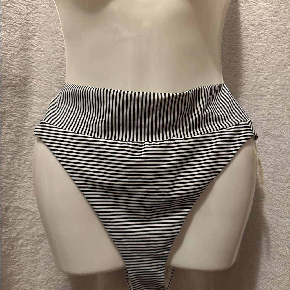 Aerie Black and White Striped Bikini Bottom